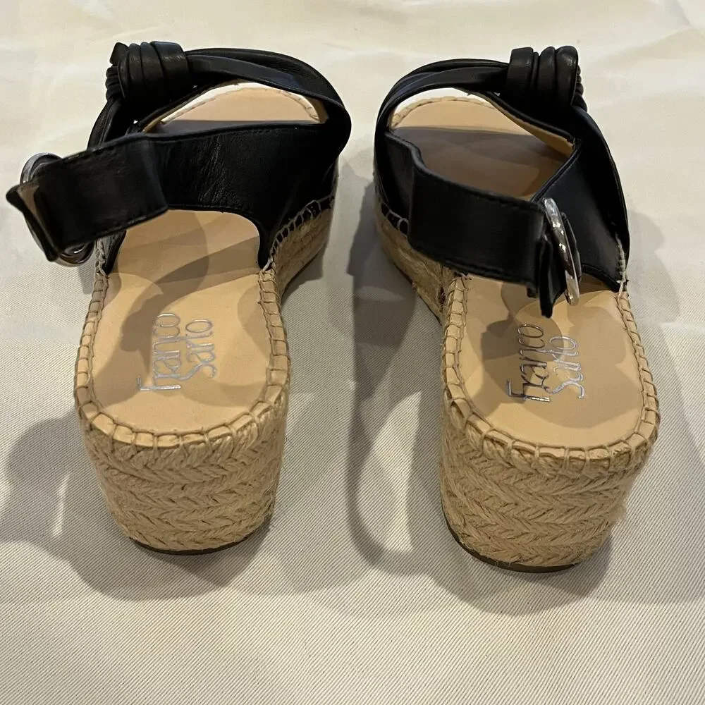 Franco Sarto Shoes Womens Size 9M Black Suede Espadrille Slingback Pirouette Bow